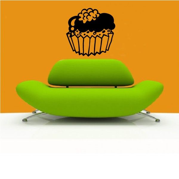 Cupcake frosting decal, black cupcake outline with icing on green chair back