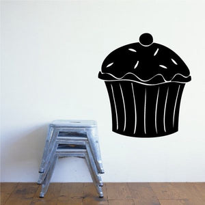 Cupcake with sprinkles wall decal, black cupcake with white sprinkles and wavy icing