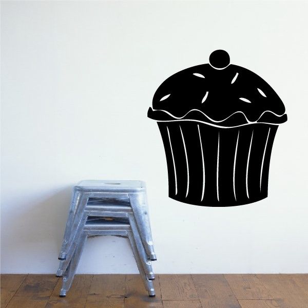 Cupcake with sprinkles wall decal, black cupcake with white sprinkles and wavy icing