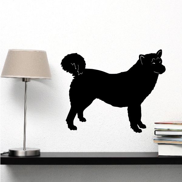 Alaskan malamute silhouette decal, standing dog with raised tail and ears