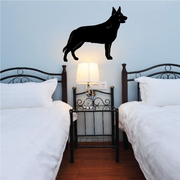 Australian Kelpie dog decal, black standing silhouette in side profile.