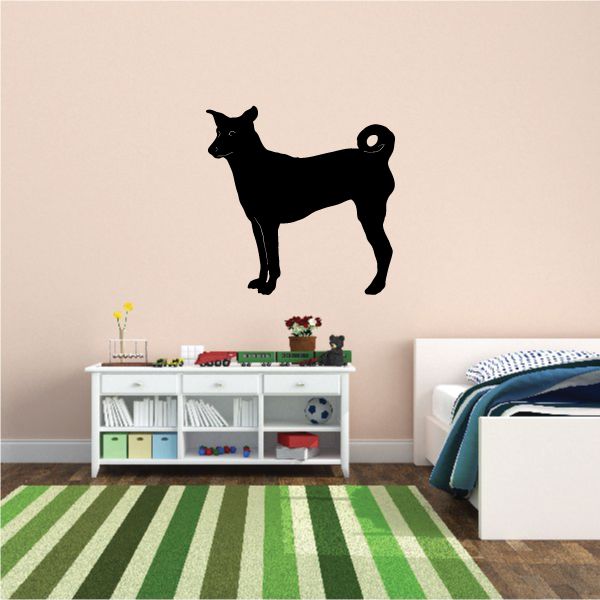 Basenji dog wall decal, black silhouette with white collar ring