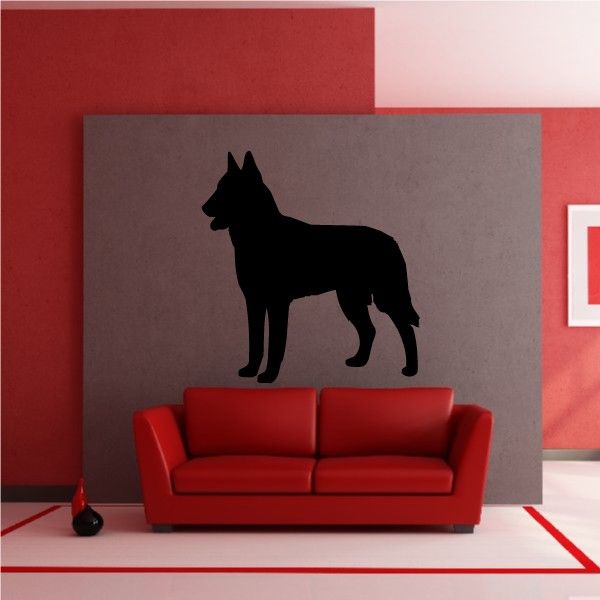 Curious Belgian Malinois vinyl wall decal, black dog standing in profile.