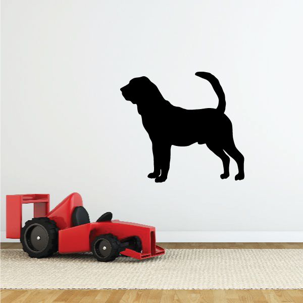 Black bloodhound dog decal silhouette with curled tail