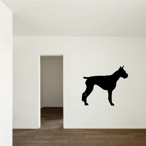 Boxer dog decal with black standing dog silhouette on light background.