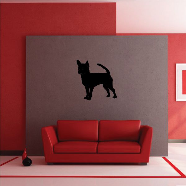 Black Curious Chihuahua silhouette wall decal on gray backing sheet