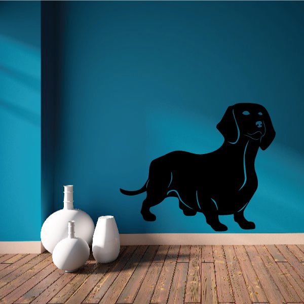 Dachshund silhouette decal, black standing dog with long ears and tail