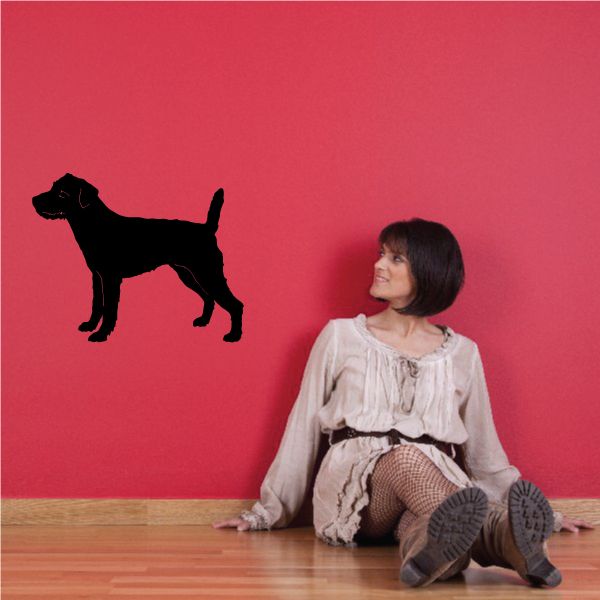 Detailed Parson Russell Terrier decal, black dog silhouette on a wall