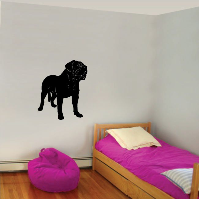 Dogue de Bordeaux wall decal, black dog silhouette standing with head turned