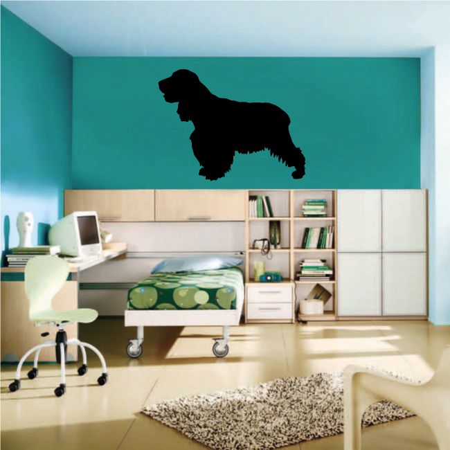 Curious English cocker spaniel wall decal, black silhouette dog in standing pose
