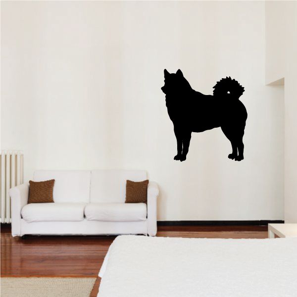 Black Finnish Spitz dog wall decal, standing pose with upright tail