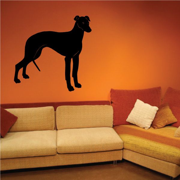 Black greyhound decal silhouette of a standing dog