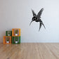 Hummingbird decal with spread wings in black ink style
