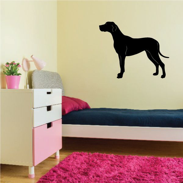 Black hound dog wall decal, standing in side profile
