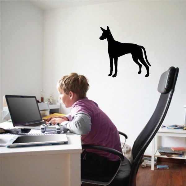 Black Ibizan hound silhouette wall decal with curious standing dog shape