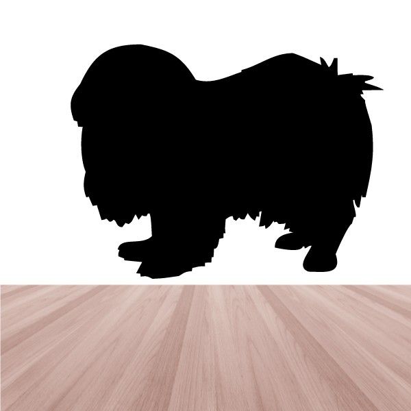 Black Japanese Chin dog decal silhouette, side view with fluffy coat