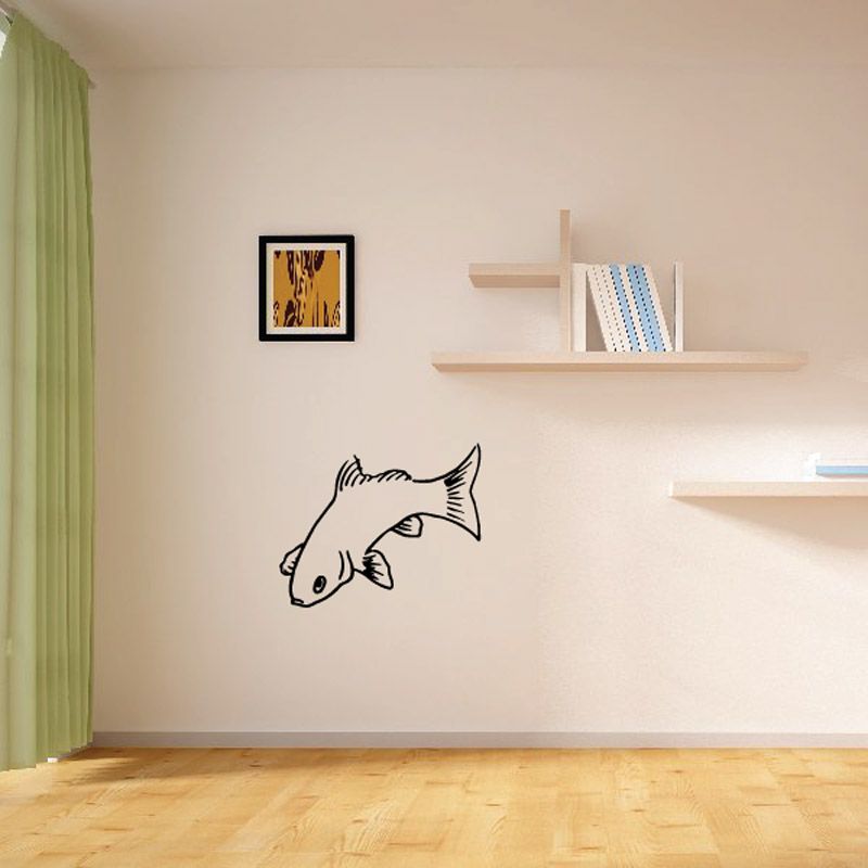 Freshwater fish decal with black line drawing of a curious fish on a wall