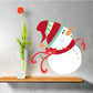 Snowman wall decal with red hat, striped scarf, orange carrot nose, and red bow