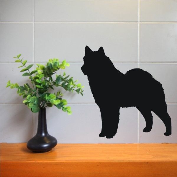Curious Norwegian Elk Hound decal, black dog silhouette standing side view