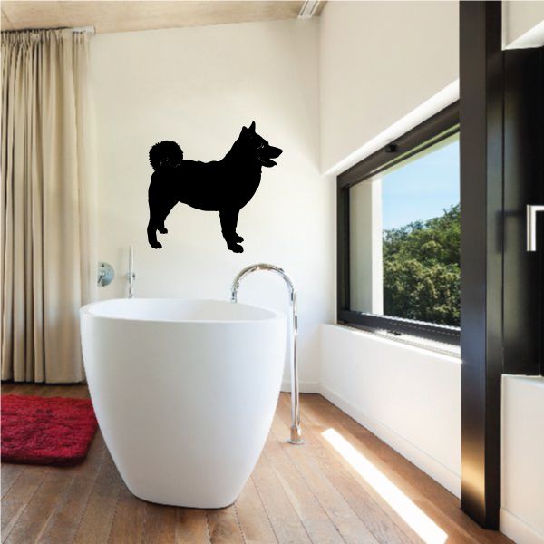 Curious Norwegian Elkhound wall decal, black dog silhouette standing