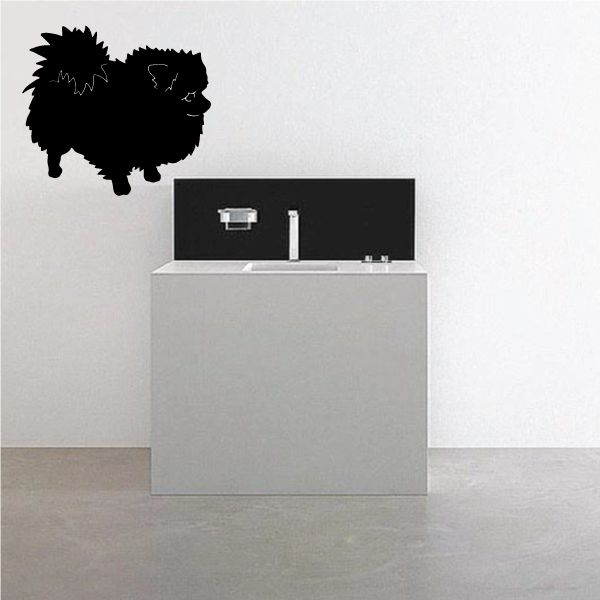 Pomeranian dog decal, black silhouette with curious face and fluffy coat