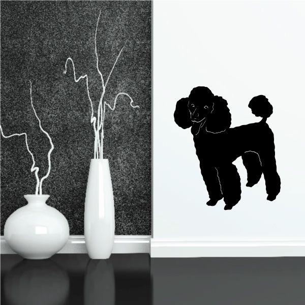 Poodle decal with standing dark silhouette and curled tail