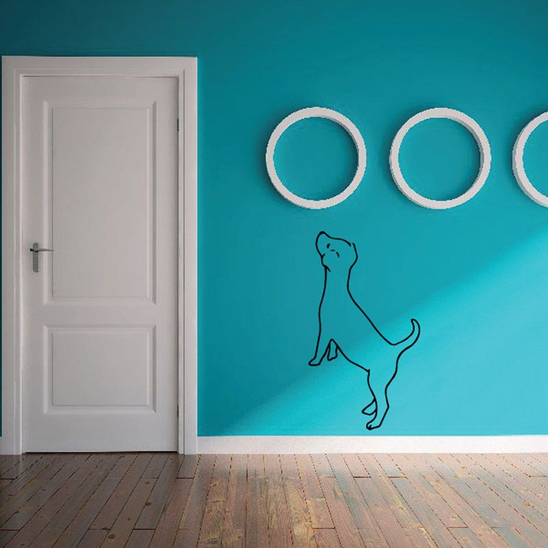 Puppy outline wall decal with blue outline and three white rings