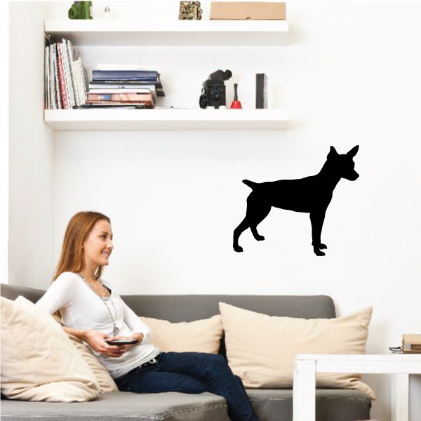 Rat terrier dog wall decal with black silhouette of a standing, curious pose