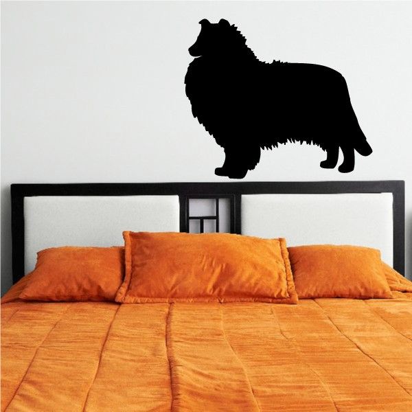 Black rough collie dog wall decal, standing silhouette.