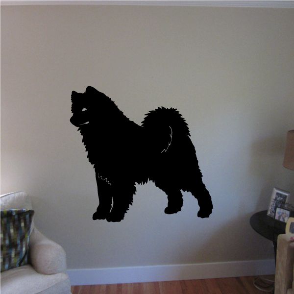Samoyed decal: black dog standing with fluffy tail and legs
