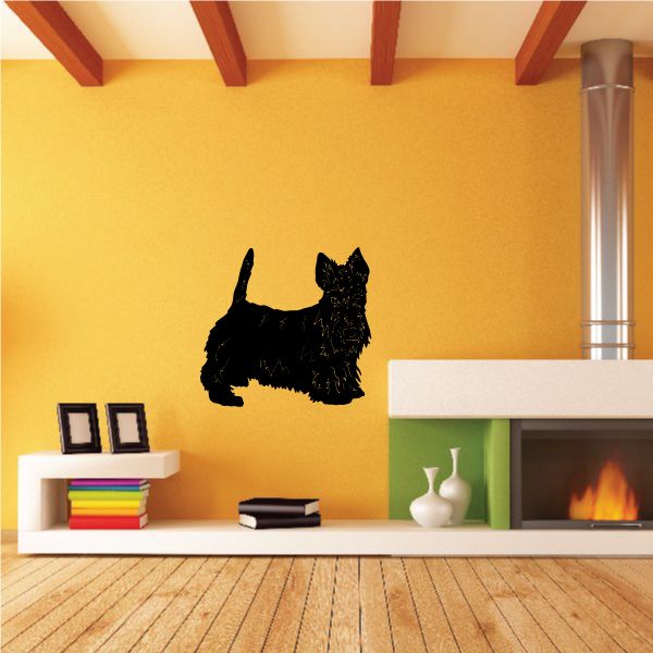 Scottish terrier decal, black silhouette of a curious dog facing left