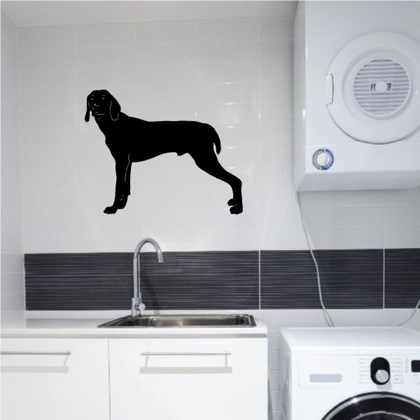 Curious Weimaraner decal with standing dog silhouette