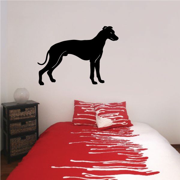 Black whippet dog decal with a standing pose, wall sticker style