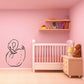 Curled-neck flamingo wall decal with black outline line art