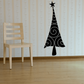Black curvy Christmas tree wall decal with star topper and circular swirls