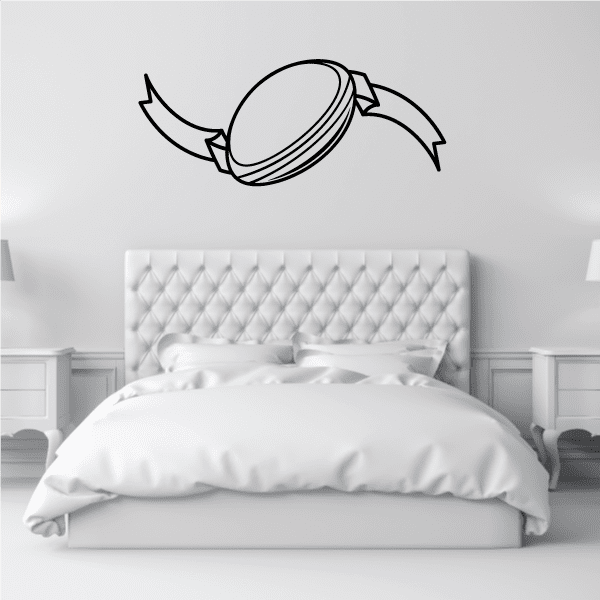 Black scroll decal with curling stone swirl and ribbon arrows