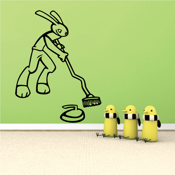 Image of Curling Sweeping Bunny Player Decal