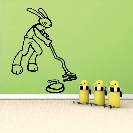 Image of Curling Sweeping Bunny Player Decal