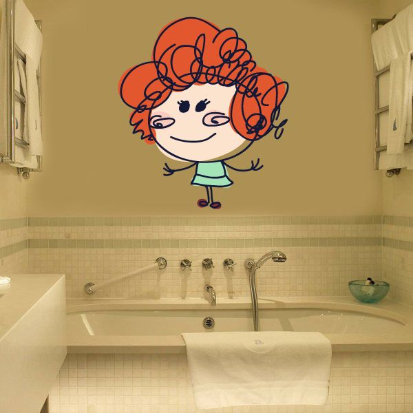 Curly-haired redhead girl sticker with smiling cartoon face and curly hair