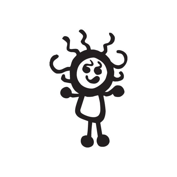 Black curly-haired baby decal with smiling face and swirl hair
