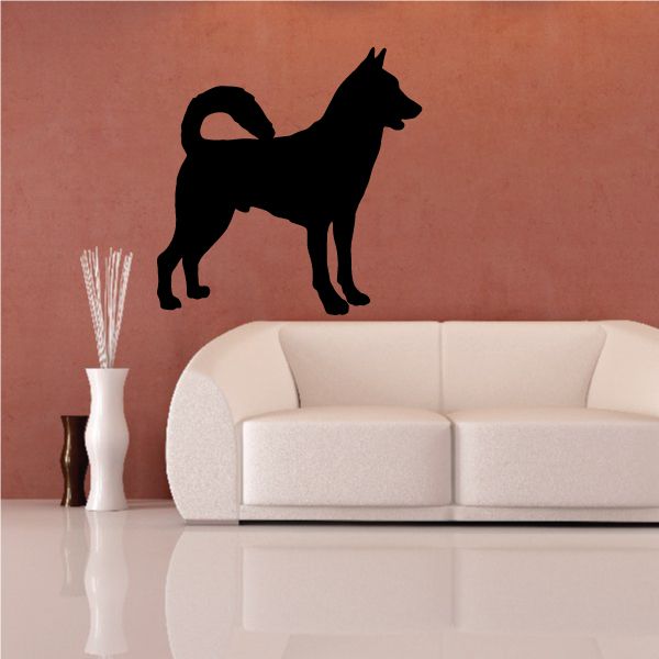Curly tail Canaan dog decal, black dog silhouette with curled tail