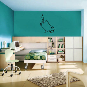 Curly whiskered fish wall decal with blue outline, playful cartoon style