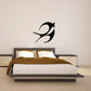 Winged swallow decal, curved black silhouette for wall decor