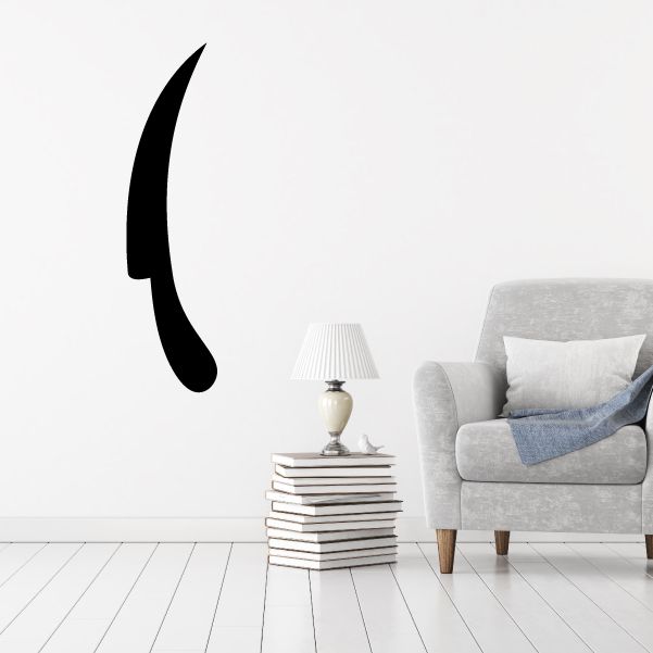 Curved knife wall decal, matte black silhouette on light wall