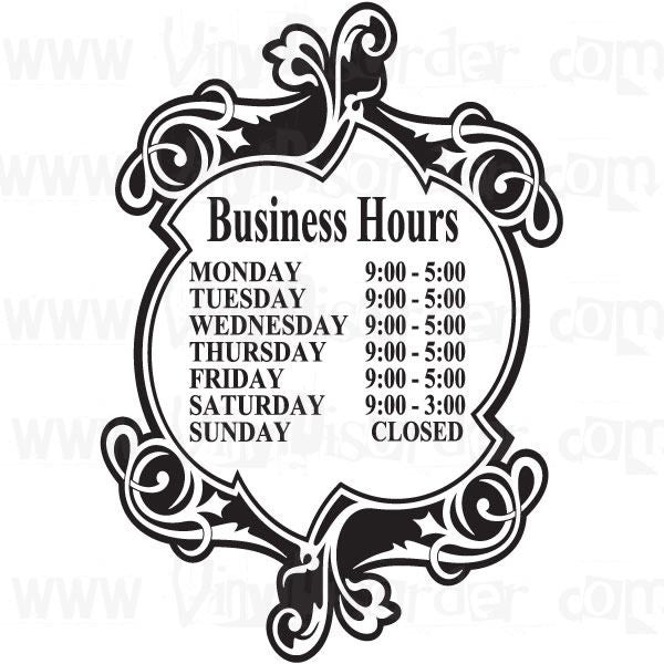 Custom Calligraphic Store Business Hours Decal