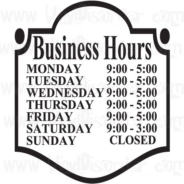 Custom Classy Store Business Hours Decal