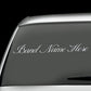 Vinyl sticker set with cursive band text for car window, white lettering
