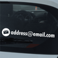 Die-cut email address decal with envelope icon and address@email.com in white