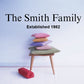 Family name wall decal reading 'The Smith Family' and 'Established 1982'