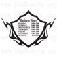 Business hours decal with black flaming crest border and office hours text